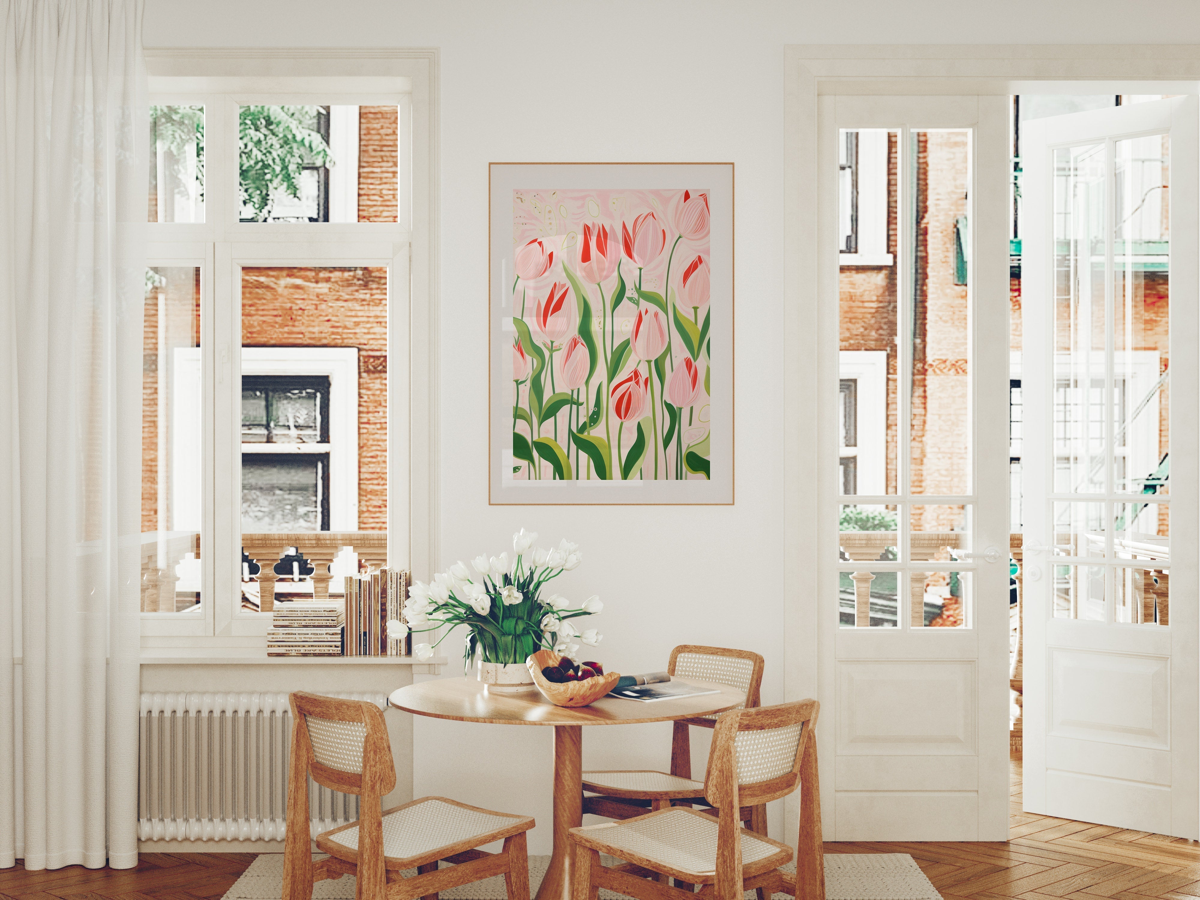 Pembe ve Yeşil Laleler Tablosu-poster-Poster Depo