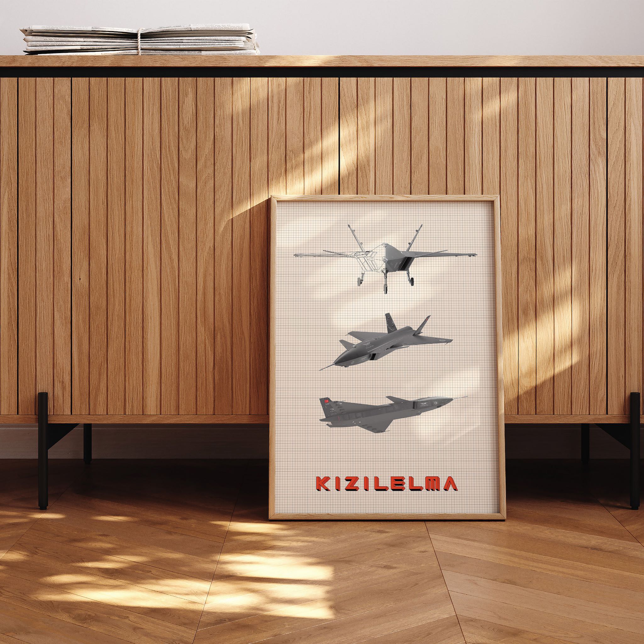 İleri teknoloji ve mühendislik harikası Kızılelma insansız savaş uçağının aşamalarını anlatan bu poster, savunma sanayi ve havacılıkla ilgilenenler için mükemmel bir dekoratif seçim