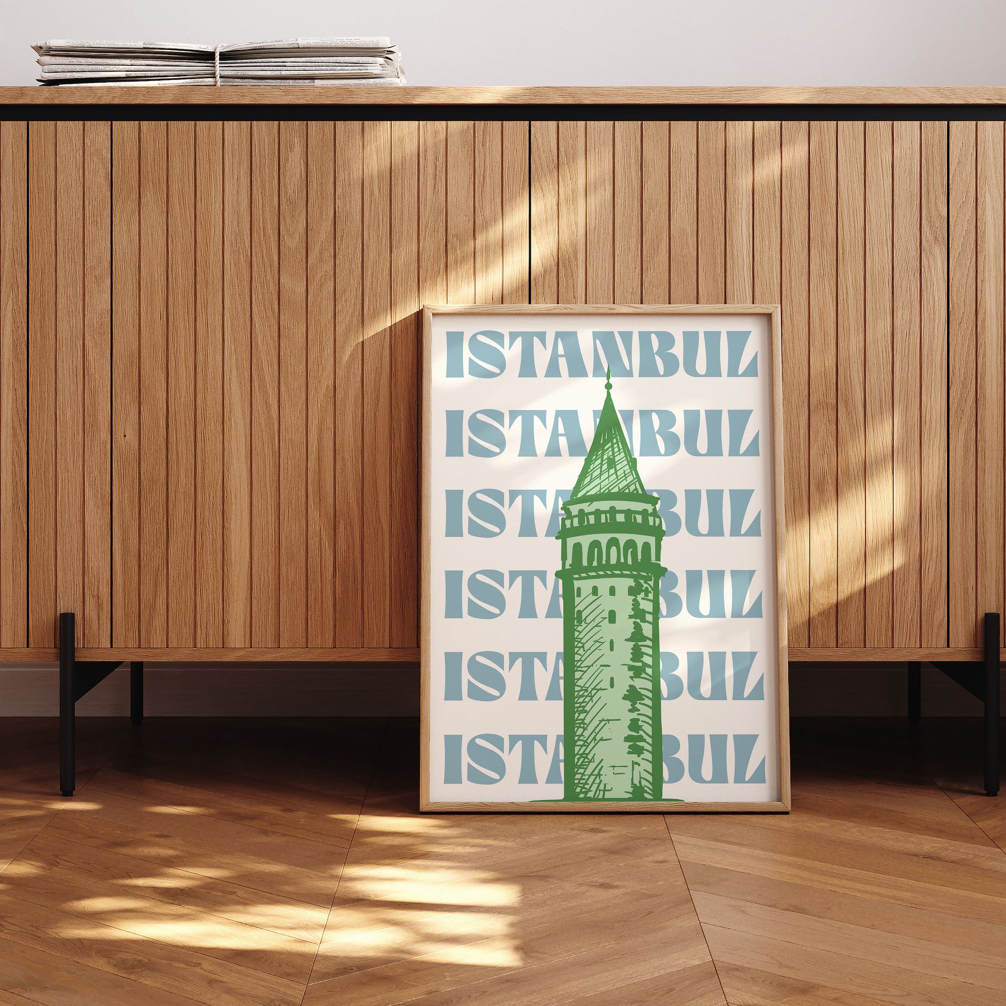 İstanbul’un tarihi simgesi Galata Kulesi’nin sanatsal yorumu, dekoratif poster tasarımı