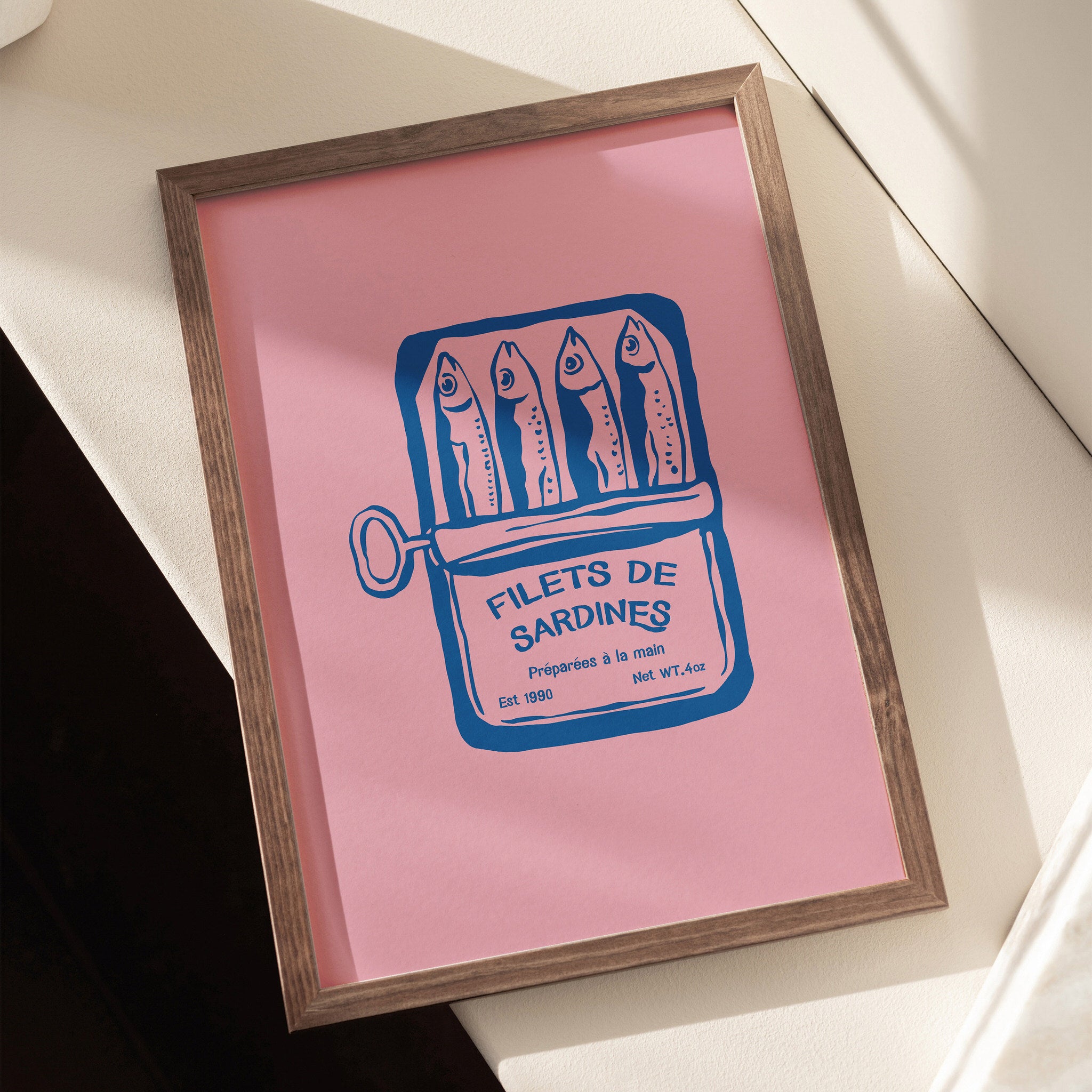 Vintage sardalya illüstrasyonlu duvar posteri